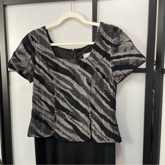 Vintage Joseph Ribkoff Couture Silver & Black Sparkle Striped Aline Evening Gown - Picture 6 of 16